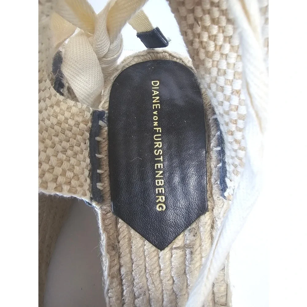 Diane von Furstenberg Marcelle Espadrille Wedge Sandals Blue Calf Leather  SZ 11